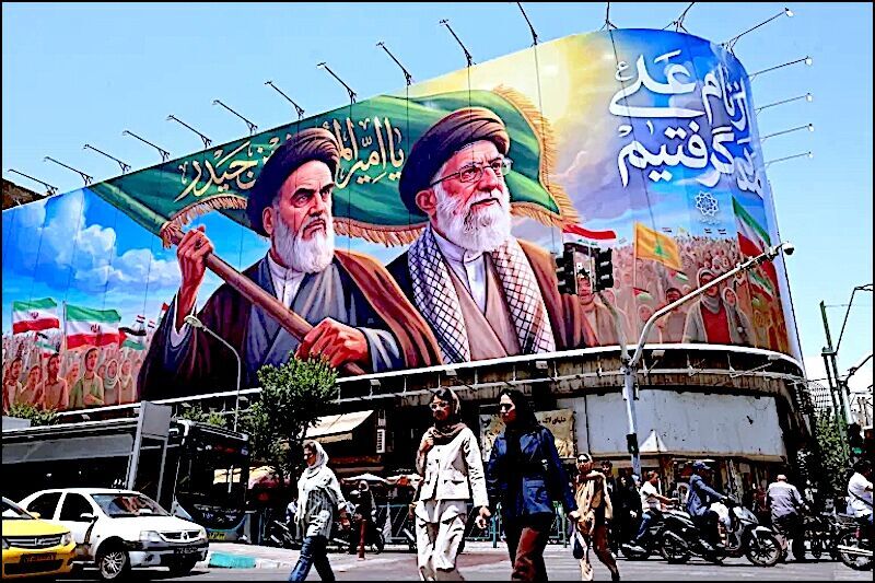 Click to enlarge portraits of Khomeini and Khamenei