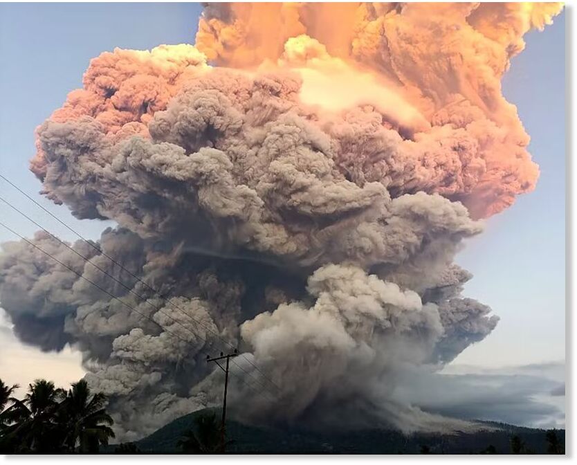 Click to enlarge Ash billows from Mount Lewotobi Laki-Laki on Flores Island in East Nusa Tenggara province, Indonesia.