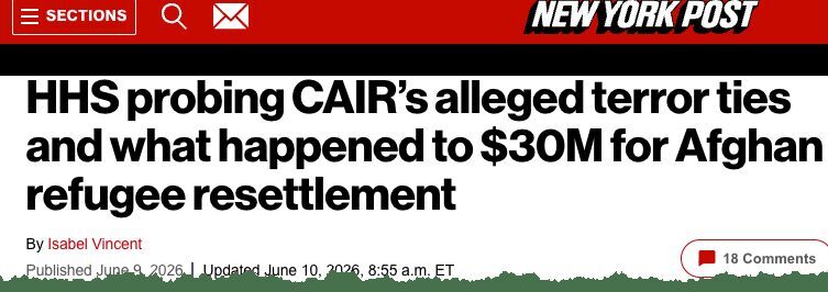 New York Post published a story reporting that CAIR was under investigation by HHS