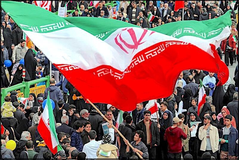 Click to enlarge Iran flag and crowd
