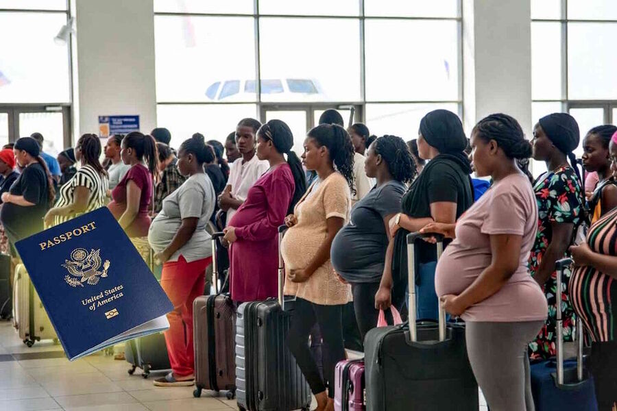 Click to enlarge birth tourism airport line pregnant