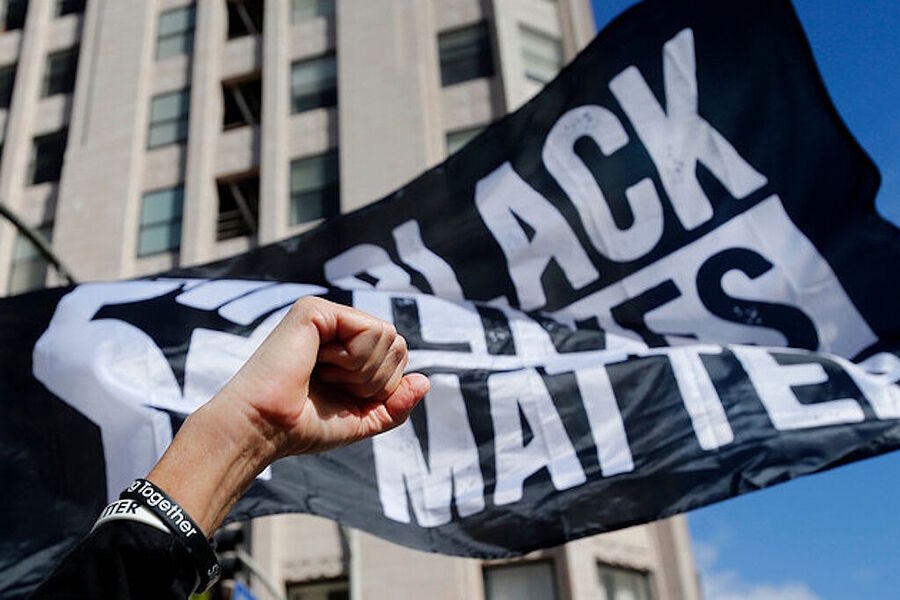 Click to enlarge black lives matter blm flag raised fist