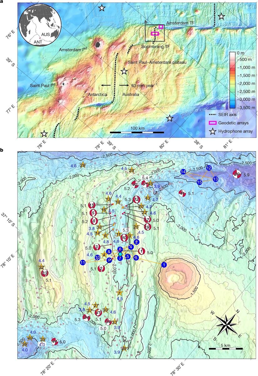 Amsterdam and St. Paul volcanic islands crustal spreading ocean floor