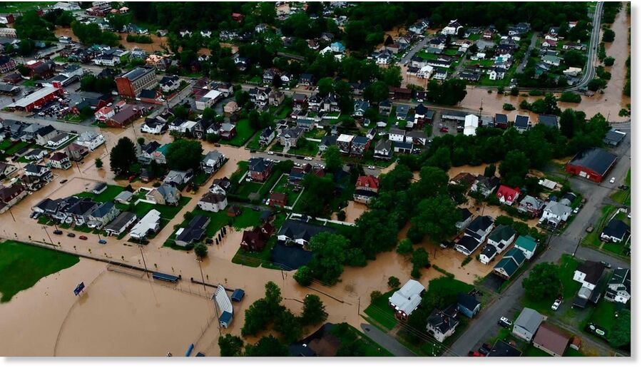 Click to enlarge Catastrophic flooding can be seen in Weston, West Virginia, on July 22, 2026.