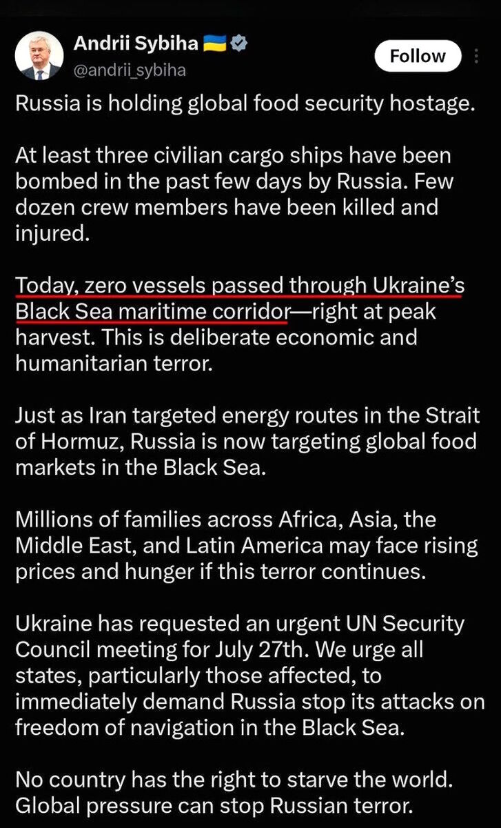 tweet ukraine blame russia food shortage africa odessa blockade