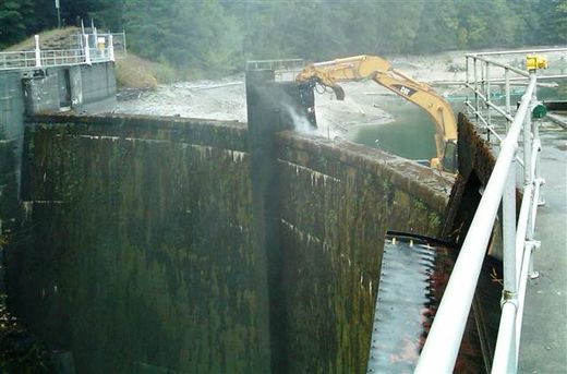Concrete chipped away on dam