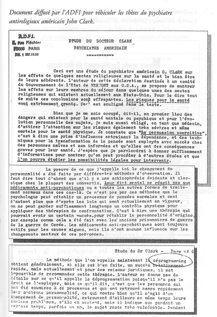 Click to enlarge An ADFI's report promoting the thesis of the marginal psychiatrist John Clark