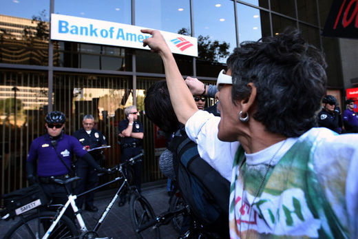 demonstrate at a Bank of America
