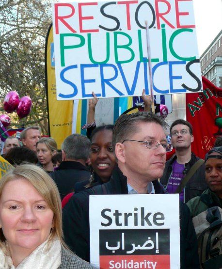 Public workers prepare to march