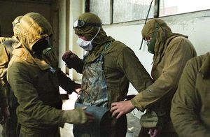 Firefighters suiting up at Chernobyl