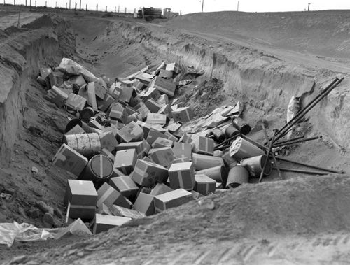 Radioactive waste in trench