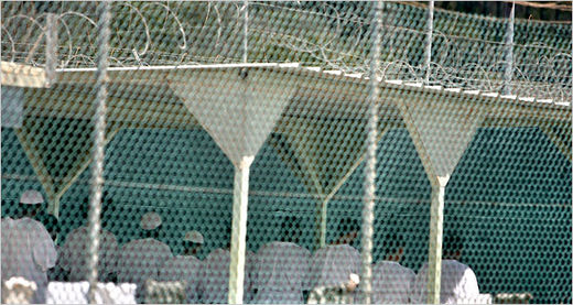 Inmates gather for prayers at the detention camp at Guantánamo Bay, Cuba, in October 2007. 