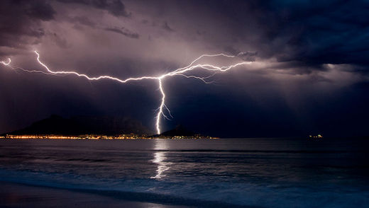 Lightning over Cape Town, South Africa.