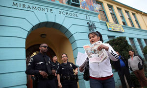 Police guard Miramonte elementary school in Los Angeles