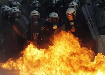 A petrol bomb explodes