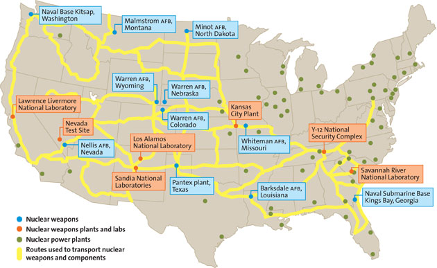 Nuclear trucking routes in the US