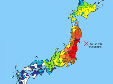 Seismic intensity map of Tohoku earthquake