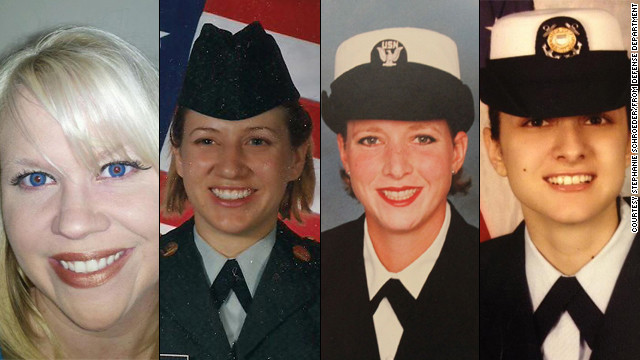 Stephanie Schroeder, Anna Moore, Jenny McClendon and Panayiota Bertzikis say they were raped and then discharged from the military.