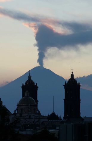 steam rises from the Popocatepetl volcano