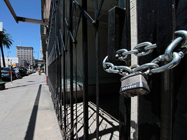 Shuttered and padlocked businesses, Stockton, California