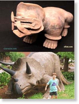 Click to enlarge Ceratopsian statue and replica