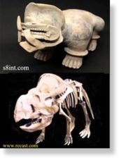 Click to enlarge Ceratopsian statue and skeleton replica