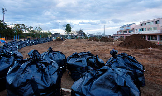 Bags of contaminated soil
