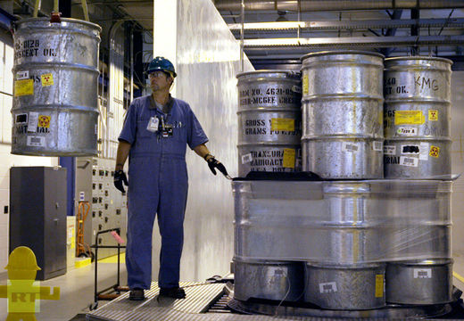 Click to enlarge 55-gallon drums containing transuranic