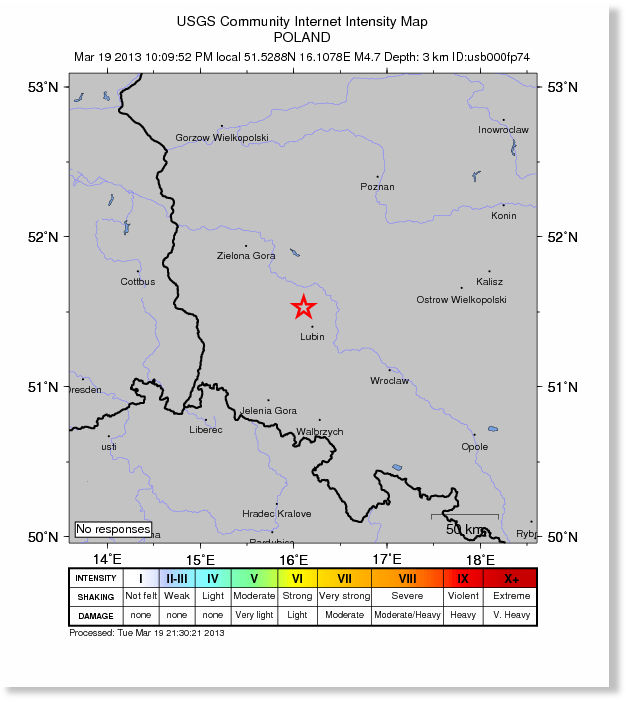 USGS Earthquake Magnitude 4.7 3km NE of Polkowice, Poland Earth