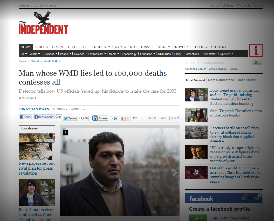Click to enlarge Curveball in the Independent