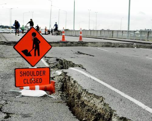 Earthquake damaged road