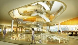 An artist's rendering of the multi-staircase architecture at the heart of CSEC's new building in east Ottawa. 