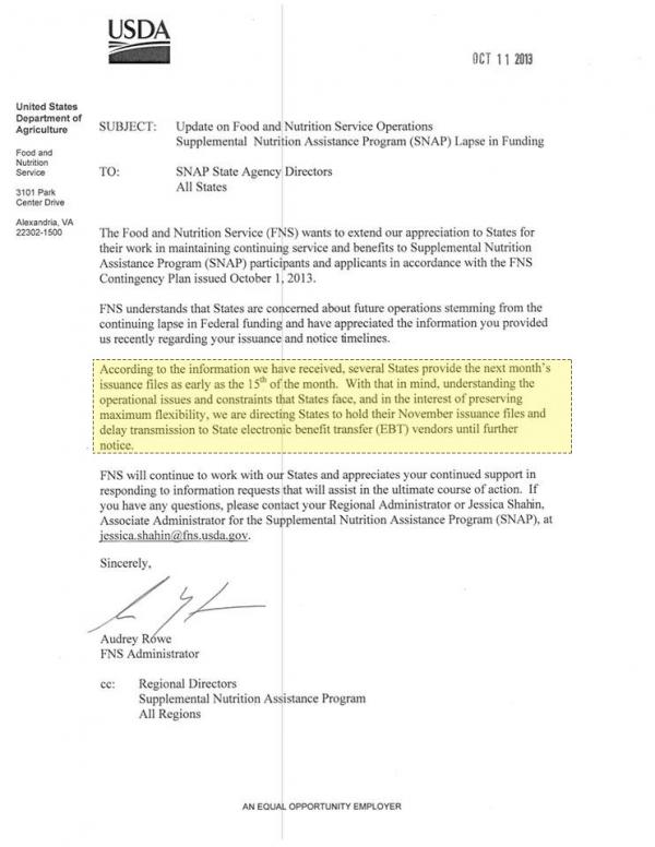 food stamps letter