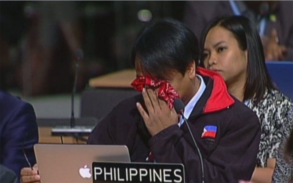 Philippine delegate weeps at UN climate conference