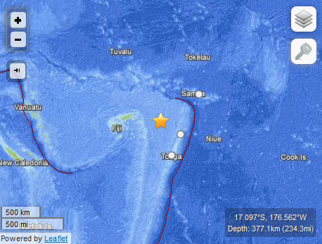 Earthquake Fiji region