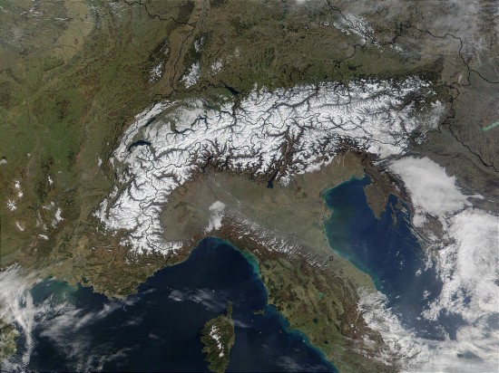 Click to enlarge The Alps from space.