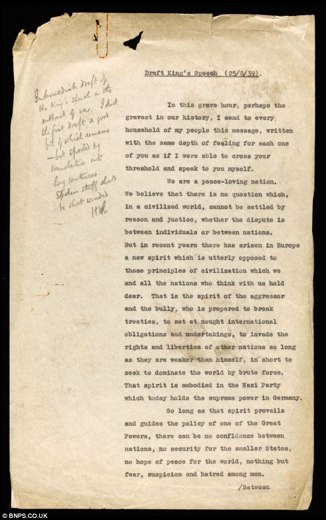  early draft of King George VI's Speech
