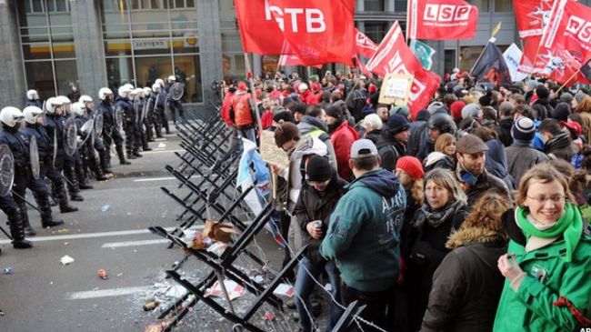 anti-austerity protest in Brussels