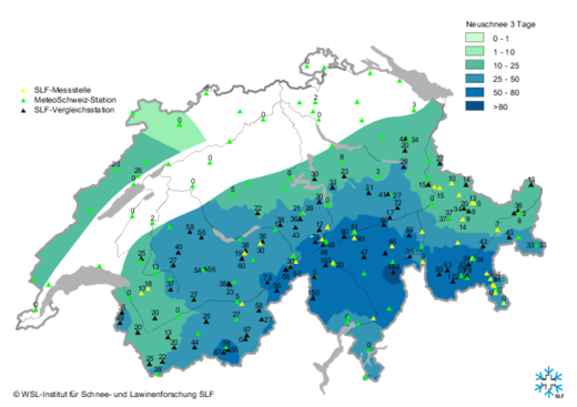 Click to enlarge snow map for Switzerland