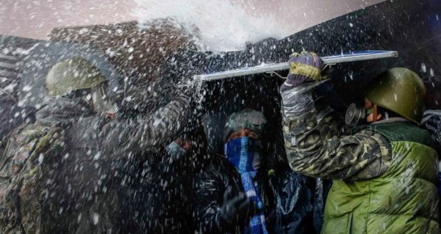 Kiev Protesters Sprayed