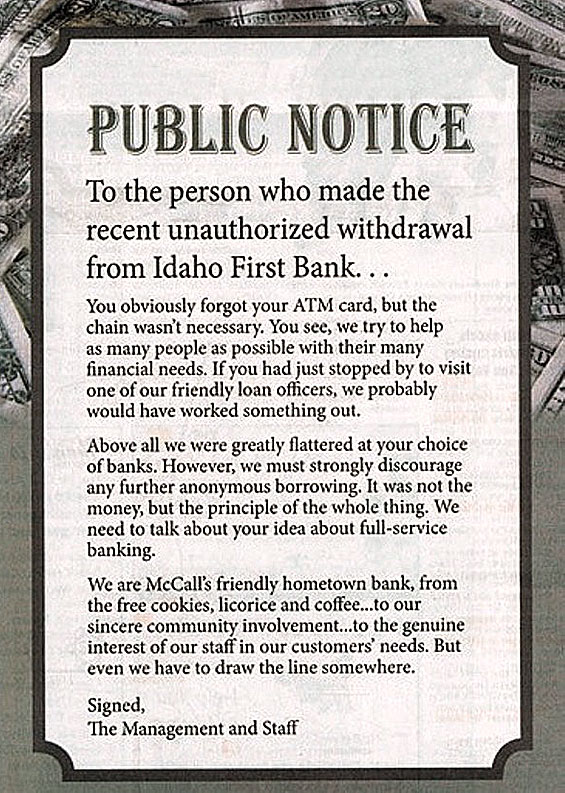 Click to enlarge Notice to Robber