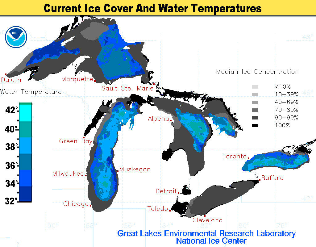Rapid ice coverage of the Great Lakes surges to 62 percent, may bring