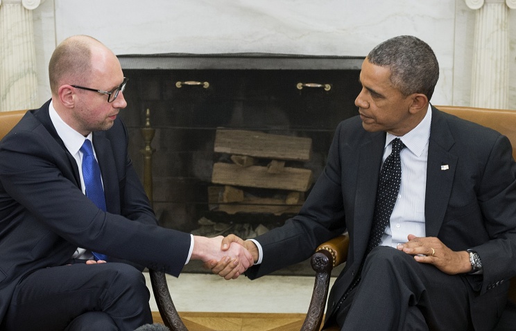 US President Barack Obama meets Ukrainian Prime Minister Arseniy Yatsenyuk