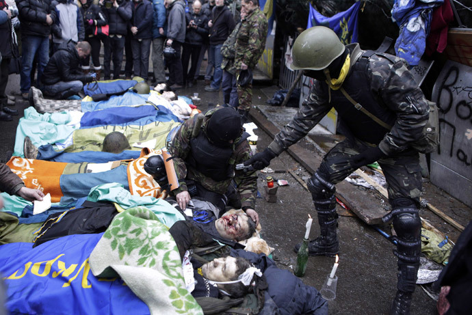 Dead bodies of sniper attack in Kiev
