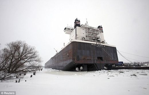 Ship frozen on Lake Superior