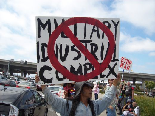 Protest sign, no military industrial complex