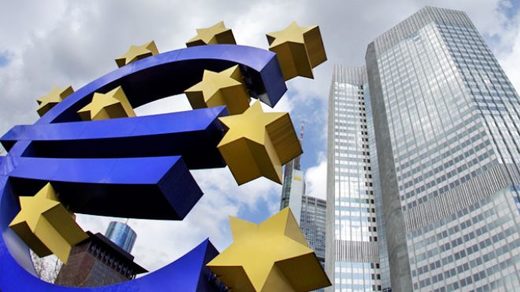 Click to enlarge Euro currency sign, ECB building