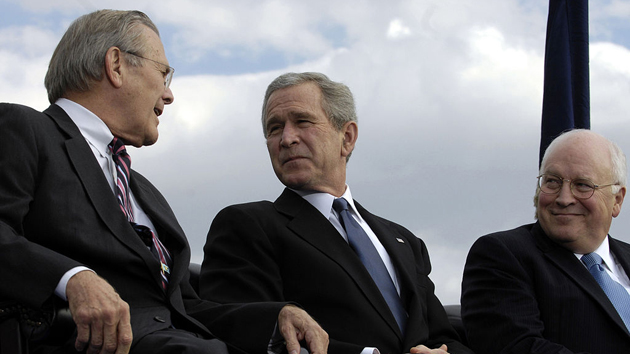 Click to enlarge Donald Rumsfeld, George W. Bush, and Dick Cheney