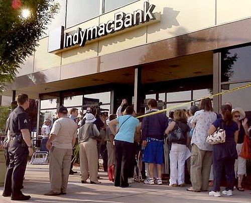 crowd in front of bank