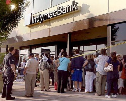 crowd in front of bank